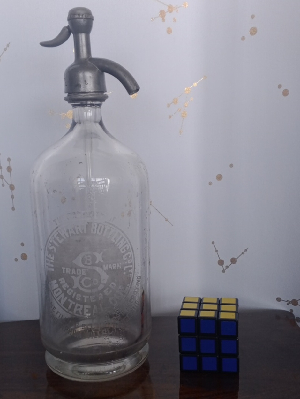 Clear Glass Seltzer Bottle with Metal Spout - Vintage Style